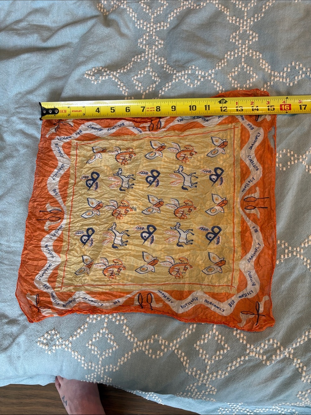 Source Unknown Orange and Yellow Patterned Silk Scarf